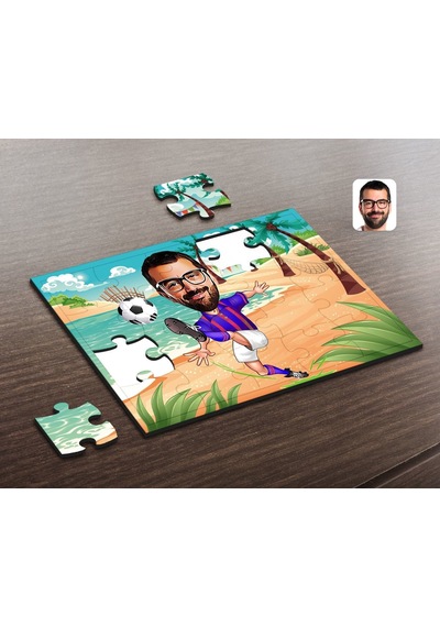 Kişiye Özel Bordo Mavi Futbolcu Karikatürlü Ahşap Puzzle-1