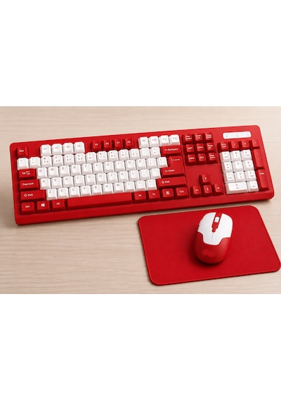Kablosuz Klavye Mouse Seti 2.4ghz Usb Nano Alıcılı Q Klavye Sessiz Tuşlu Ergonomik + Mouse Pad li Kırmızı Beyaz Diğer