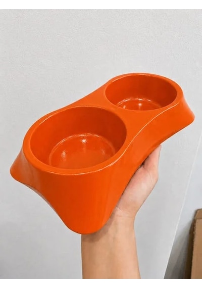 İkili Model Beton Kedi Köpek Mama Ve Su Kabı 24cm 12cm 5cm - Turuncu