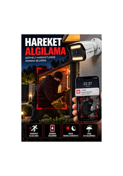 J-tech K1022 5mp Ip Sesli Renkli Gece Görüşlü 8 Li Akıllı Güvenlik Kamera Seti Yüz Ve Araç Tanıma