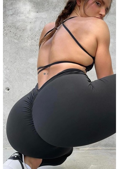 Yoga Büzgülü Tayt - Siyah Siyah