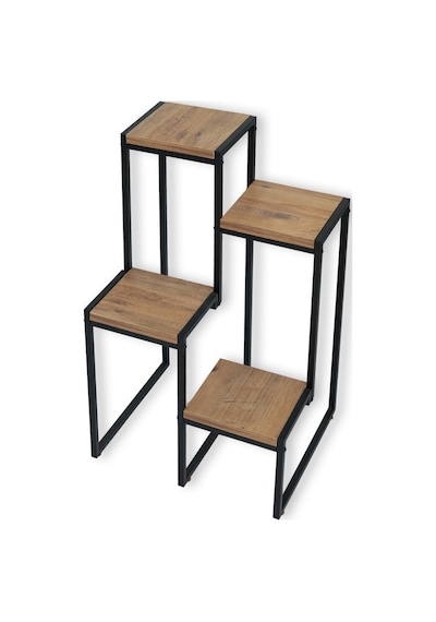 Metal Saksılık 4 Ahşap Raflı Dekoratif Saksı Standı Garden Çam