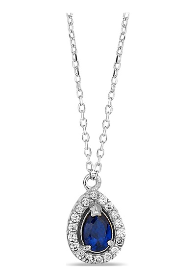 Kuyumcudukkani Zincirli"safir Renk Damla Taşlı"kolye-37186-w-80cm Beyaz