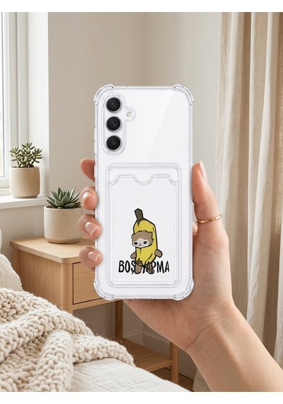 Hepsi Samsung Galaxy Uyumlu A56 Boş Yapma Muz Detaylı Kart Bölmeli Şeffaf Telefon Kılıfı Najmaddin Çok Renkli