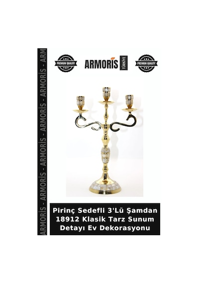 Pirinç Sedefli 3'lü Şamdan 18912 Klasik Tarz Sunum Detayı Ev Dekorasyonu Çok Renkli