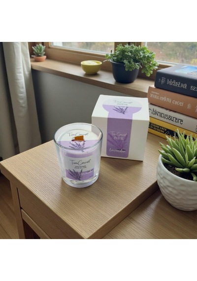 Tiem Concept Kokulu Mum - 150 Gr Ahşap Fitilli Kokulu Mum /%100 Doğal Soya Mumu / Özel Hediye Kutulu / Parafinsiz Saf Soya Wax Lavanta Diğer