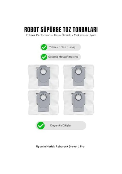Roborock Qrevo L Pro İle Uyumlu 4'lü Toz Torbası Genel