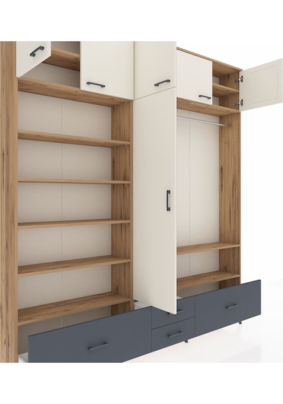 Arges Dolap 18 Raflı 4 Çekmeceli Tek Askılı 220x30x243 Çam-aytaşı/antrasit Aytası/antrasıt Arges Dolap 18 Raflı 4 Çekmeceli Tek Askılı 220x30x243 Çam-aytaşı/antrasit Aytası/antrasıt