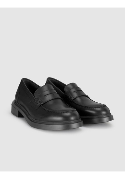 Siyah Hakiki Deri Kalın Taban Kadın Loafer Ayakkabı