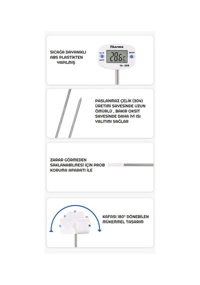 Primex Px-60 Digital Mutfak Termometresi, Yemekler İçin Dijital Termometre, Paslanmaz Çelik Sıcaklık Ölçer