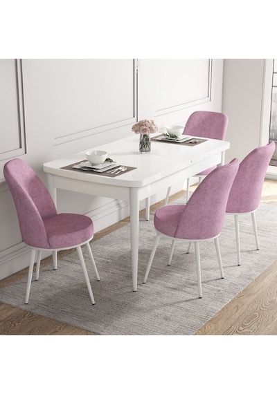 Canisa Concept Kor Serisi, 70x114 Açılabilir Beyaz Yemek Masası Takımı,4 Pembe Sandalye Masa Beyaz Sandalyeler Pembe Canisa Concept Kor Serisi, 70x114 Açılabilir Beyaz Yemek Masası Takımı,4 Pembe Sandalye Masa Beyaz Sandalyeler Pembe