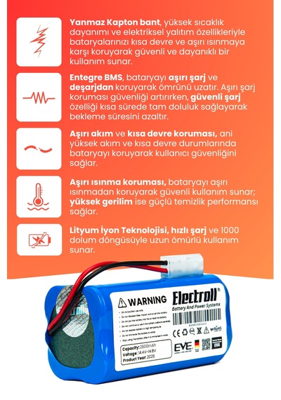 Xiaomi Robot Vacuum E12 Uyumlu Batarya 2800mah Pil
