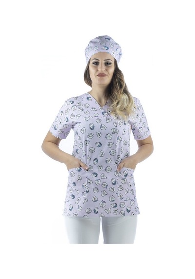 Zarf Yaka Desenli Üst - 4104 Lila Diş-6404