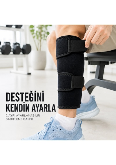 Sporcu Baldırlığı Ayarlanabilir Bantlı Baldır Destek Aparatı Siyah