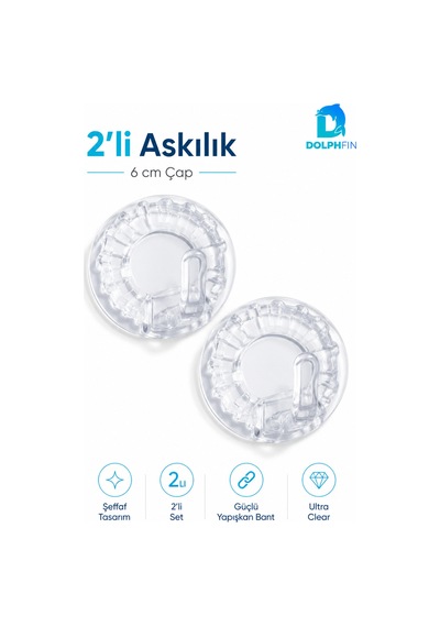 2 Li Şeffaf Yapışkanlı Duvar Askısı 6 Cm Delmeden Montaj -şeffaf