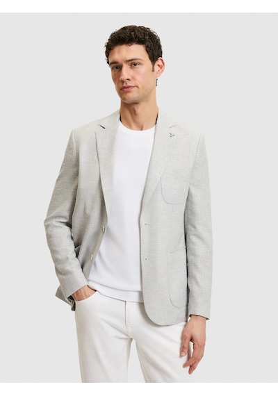 Cacharel Açık Gri Slim Fit Yün Keten Karışımlı Ceket