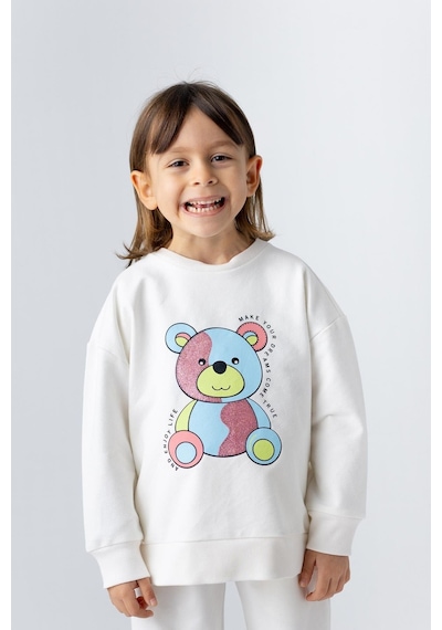 Zeyland Kız Çocuk Ayı Desenli Sim Baskılı Sweatshirt-ekru Ekru