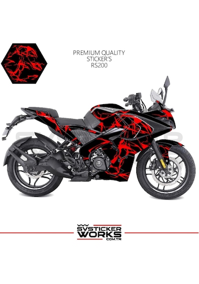 Bajaj Rs200 Kaplama Sticker Şimşek Yıldırım Motor Kaplama Modeli Hazır Kit Kırmızı