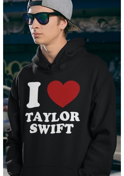 I Love Taylor Swift Baskılı Unisex Oversize Şarkıcı Hoodie Siyah