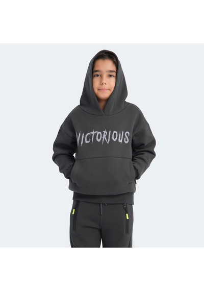 Slazenger LEXUS Çocuk Kapüşonlu Cepli Koyu Gri Sweatshirt