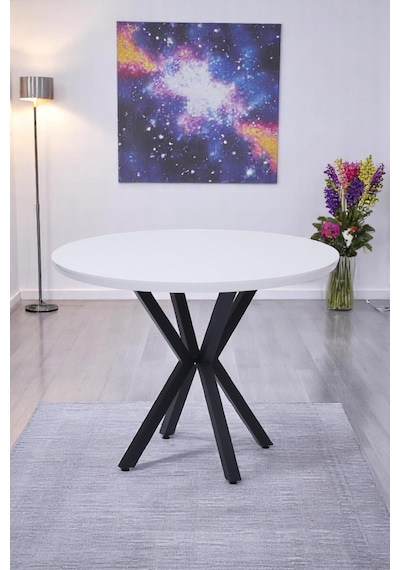 Göksu Yuvarlak Lak Panel Mutfak Masası 100cm beyaz
