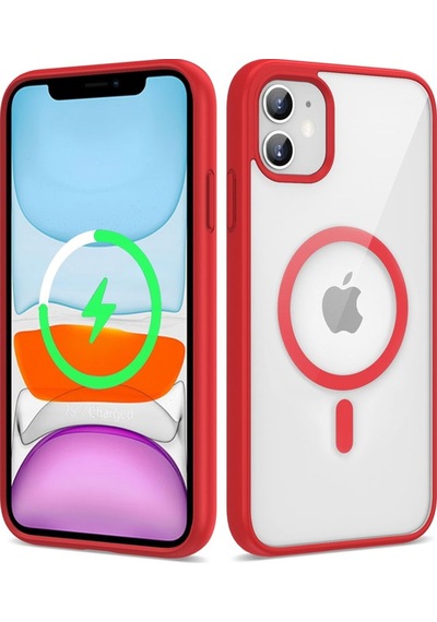 Apple Uyumlu iPhone 11 Kılıf M-safe Wireless Şarj Özellikli Silikon Zore Ege Kapak Kırmızı