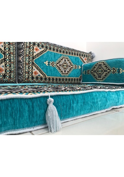 Turkıshrug Kıngdom 18 Parça Turkuaz Şark Takımı - 28 Dns 10 Cm Kalın Sünger Sehpa Ve Kilim Dahil