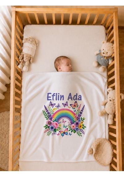Pia Baby Kız Bebek Hastane Çıkışı 4 Lü Tulum Seti %100 Pamuk Kişiye Özel İsim Baskılı Battaniyeli 1045bt3x Ekru