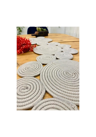 Jüt, Hasır, Dekoratif Masa Örtüsü,papatya Model Runner 30x100 Cm, Sehpa Örtüsü, Bohem Tarzı Gri Gri