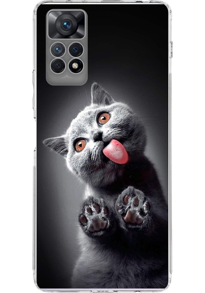 Xiaomi Redmi Note 11s İle Uyumlu 1mm Slim Fit Kedi 2 050c Baskılı Şeffaf Kılıf Şeffaf