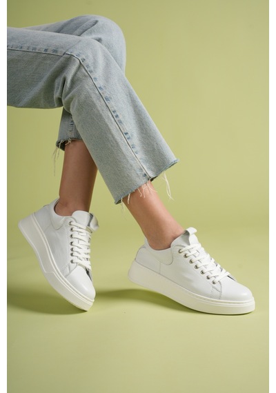 Analin Shoes Kadın Hakiki Deri Bağcıklı Casual Spor Ayakkabı Beyaz