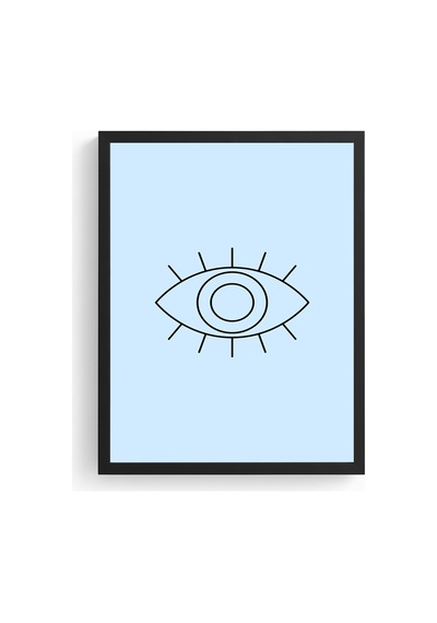 Doğal Ahşap Çerçeveli Soyut Göz Line Art Tablo - Minimalist Siyah Beyaz Huhu2654