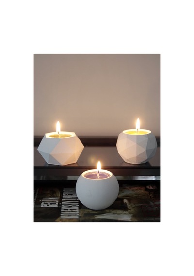 Tealight Beton Mumluk 3 Lü Set, Dekoratif Hediyelik Ham Beyaz 5 X 7 Cm