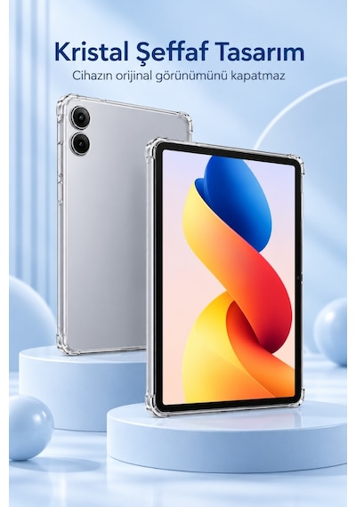 Xiaomi Redmi Pad 2 Pro 12.1 İnç 2026 Şeffaf Antişok Tablet Kılıfı Darbe Emici Köşe Korumalı Esnek Silikon Kılıf Arka Kapak