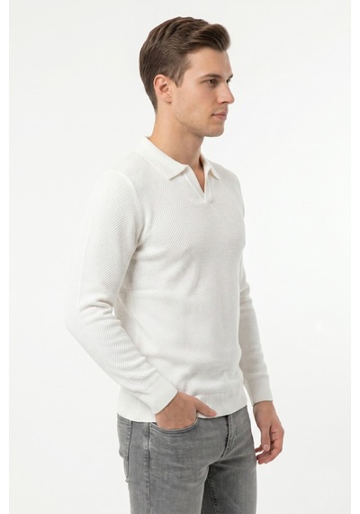 Foterman Erkek Spor Polo Yaka Mevsimlik Kazak Bgl-st05444 Beyaz