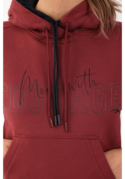 Maraton Sportswear Comfort Kadın Kapşonlu Uzun Kol Basic Bordo Sweatshirt 21475-bordo