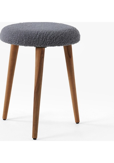 Modern Ahşap Ayaklı Teddy Kumaş Tabure Makyaj Masası & Ayak Dinlendirme Elegant Gri Gri