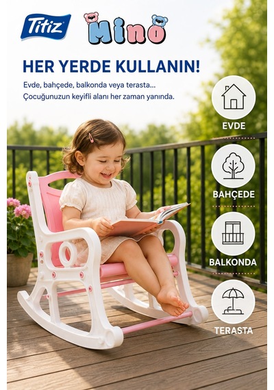 Mino Çocuk Sallanan Sandalye Dinlenme Ve Oyun Sandalyesi Pembe