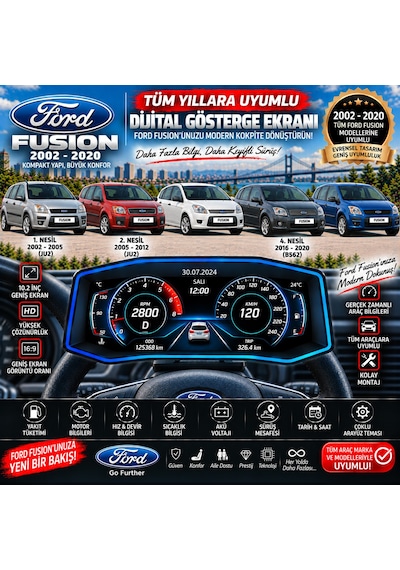 Ford Fusion 2002-2020 Model Uyumlu Harici Digital Gösterge Odb Ekran Arıza Göstergesi Turbo Gösterge Hayalet Ekran