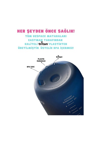 Uzspace 1000ml Büyük Boy Yeni Koleksiyon Silikon Gövde Tritan Su Matarası Pembe