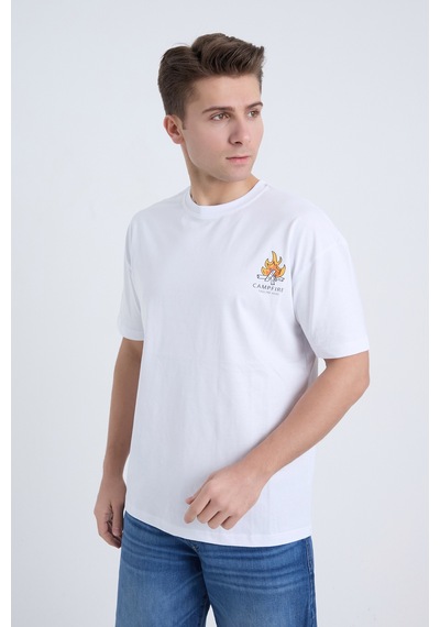 Velvoria Unisex Oversize Beyaz Campfire T-shirt