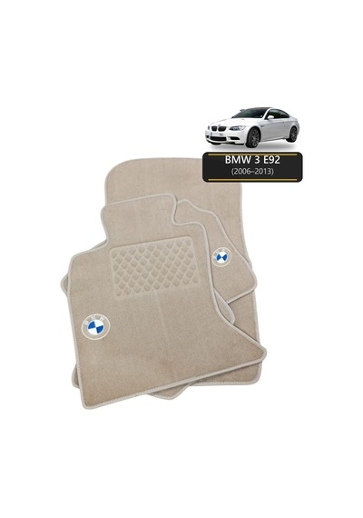 Oto Halı Paspas Seti Bmw 3 E92 2006 2013 Uyumlu Sport Kaymaz & Şık Tasarım - Bej Logolu
