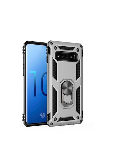 Samsung Galaxy Uyumlu S10 Kılıf Tank Zırh Yüzüklü Mıknatıslı Standlı Kapak Vega