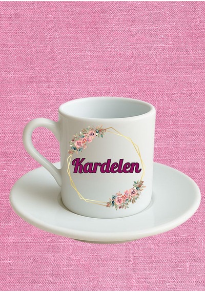 Baskıbazar Kardelen İsim Yazılı Türk Kahvesi Fincanı - Beyaz Tasarım Hediye Seti