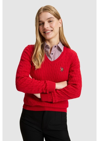 U.S. Polo Assn. Kadın Kırmızı Basic Kazak 50327575-vr171 Basıc Kırmızı