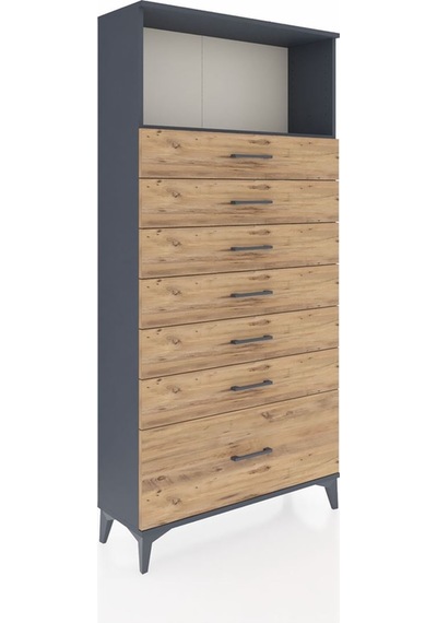 Arges Dolap Tek Raflı 7 Çekmeceli 88x30x182 Antrasit-çam Antrasit