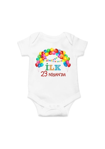 Hediyenza İlk 23 Nisan Özel Tasarım Bebek Zıbın Pamuklu Çıtçıtlı Body Beyaz