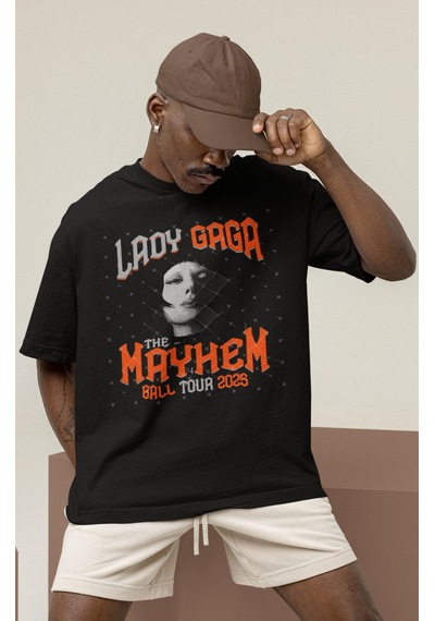 Sevbano Tasarım Lady Gaga Mayhem Şarkıcı Baskılı Unisex Oversize Tişört Siyah