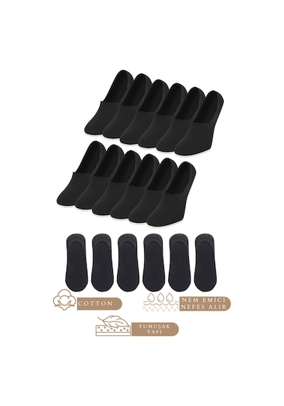 Kral Socks Unisex Düz Desen 6 Çift Pamuklu Terletmez Babet Çorap