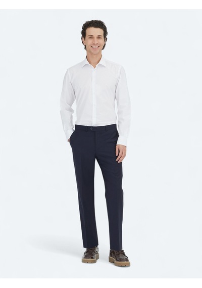 Kip Lacivert Düz Dokuma Fitted Fit Klasik Yün Karışımlı Pantolon Pant-452